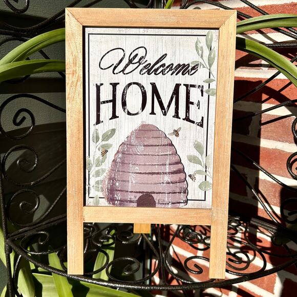 NEW Ashland 14 in. "Welcome Home" Beehive Tabletop Decor Wooden Easel Sign - Picture 1 of 9